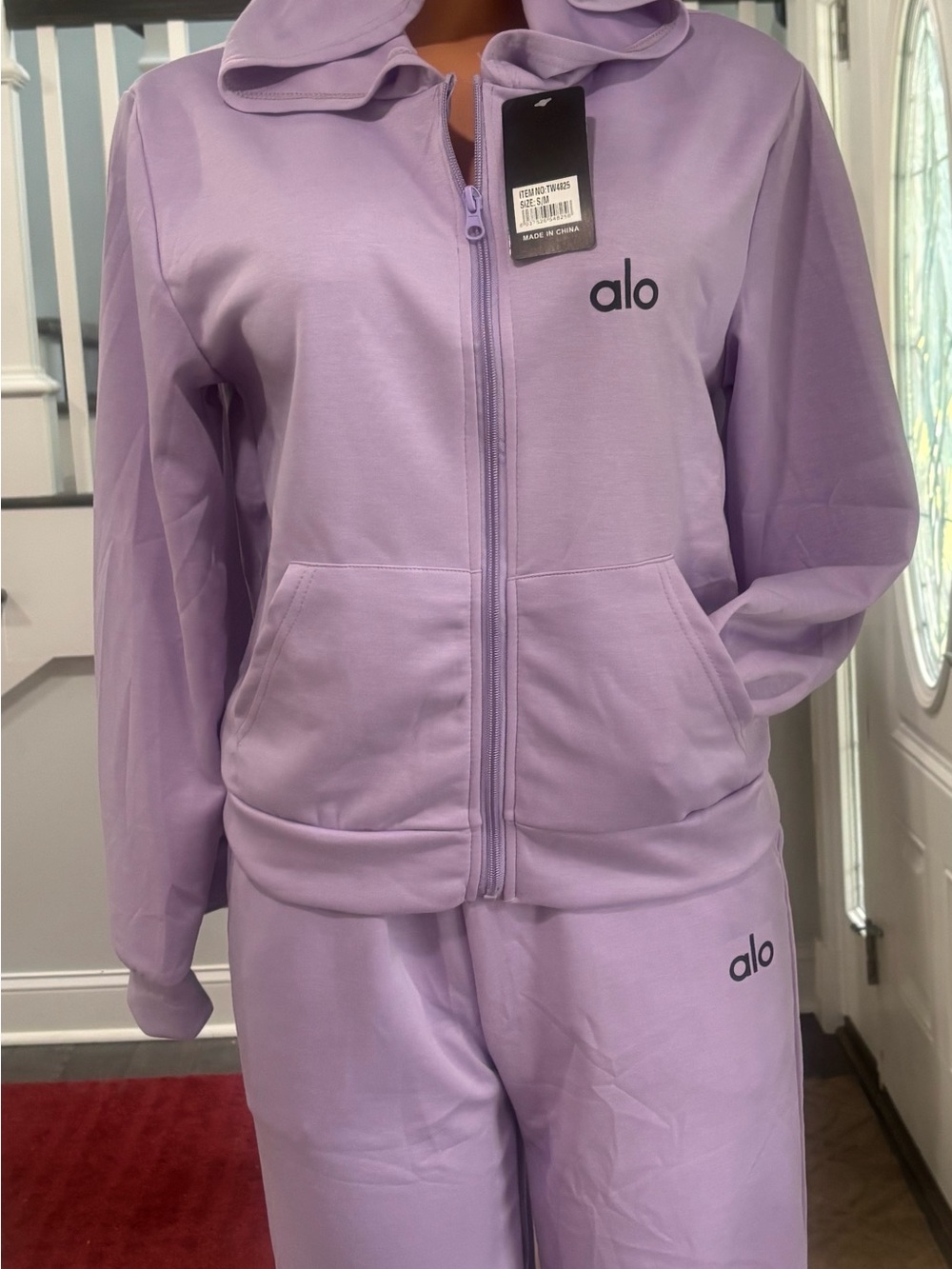 ALO Lavender Zip Hoodie & Jogger Pajama Set - Women's Cozy Loungewear